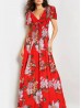 Floral V -Neck Short Sleeved Summer Dress